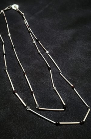 COLLAR TUBOS PLATA 925 Y PIEDRAS LARGO