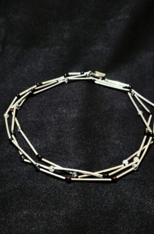 COLLAR TUBOS PLATA 925 Y PIEDRAS CORTO